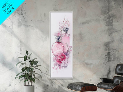 Perfume Bottle Art Framed Canvas Print Light Pink Wall Art Botanical Prints Bedroom Art Minimalist Decor Living Room Gift Idea