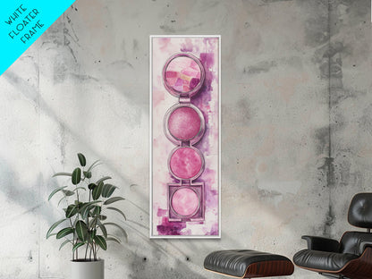Shimmer Palette Canvas Print, contemporary gemstone painting in pink and purple hues, long narrow wall art with modern abstract vibes.