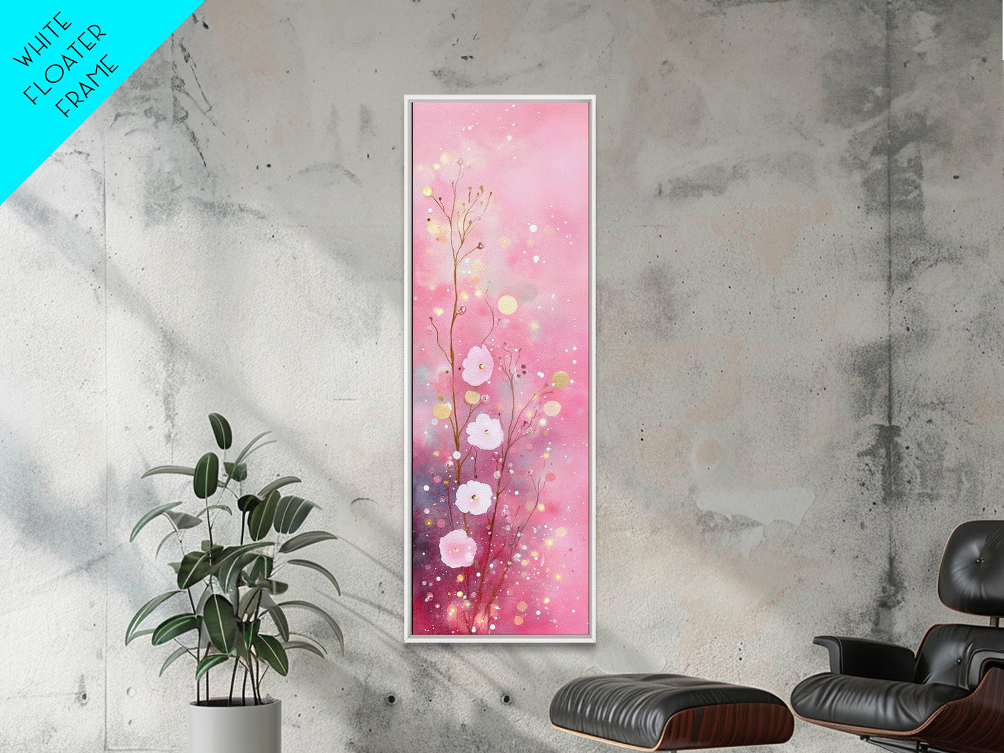 Ethereal Wildflower Painting Framed Canvas Print Featuring Dreamy Pink Abstract Art Perfect Living Room and Boho Aesthetic Spaces