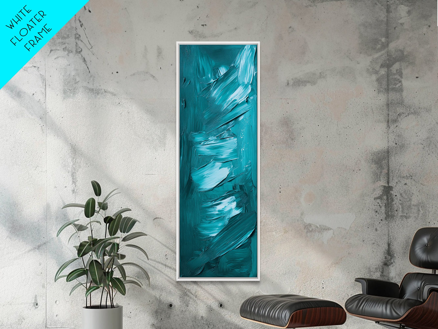 Textured Brushstroke Framed Canvas Print in Bold Teal, Geometric Wall Art, Vertical Wall Art, Coastal Decor, Bedroom Art, Gift Idea