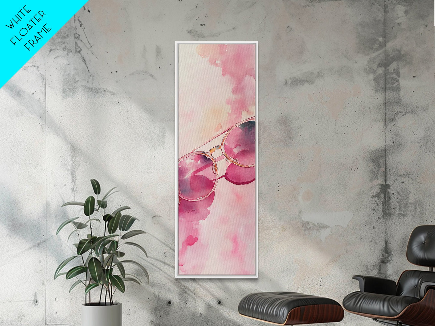 Retro Sunglasses Framed Canvas Print Pink Wall Art Light Pink Wall Art Dorm Decor Minimalist Art Above Couch Art Gift Idea
