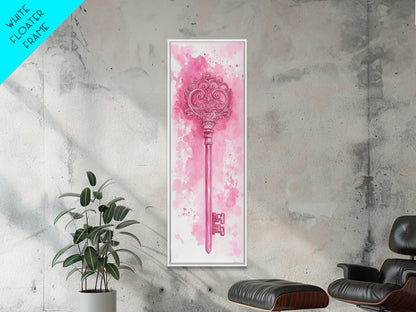 Intricate Key Art Framed Canvas Print Light Pink Wall Art Rustic Decor Minimalist Art Tall Skinny Art Above Couch Art Gift Idea