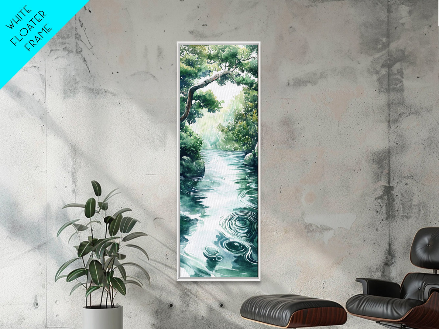 Serene Forest Stream Framed Canvas Print Coastal Landscape Art Green Wall Art Rustic Decor Vertical Art Guest Room Wall Decor