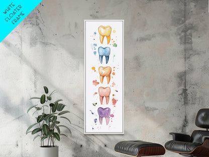Artistic Dental Canvas Print Featuring Colorful Watercolor Teeth, Whimsical Dental Office Wall Art, Gift Idea for Dentists