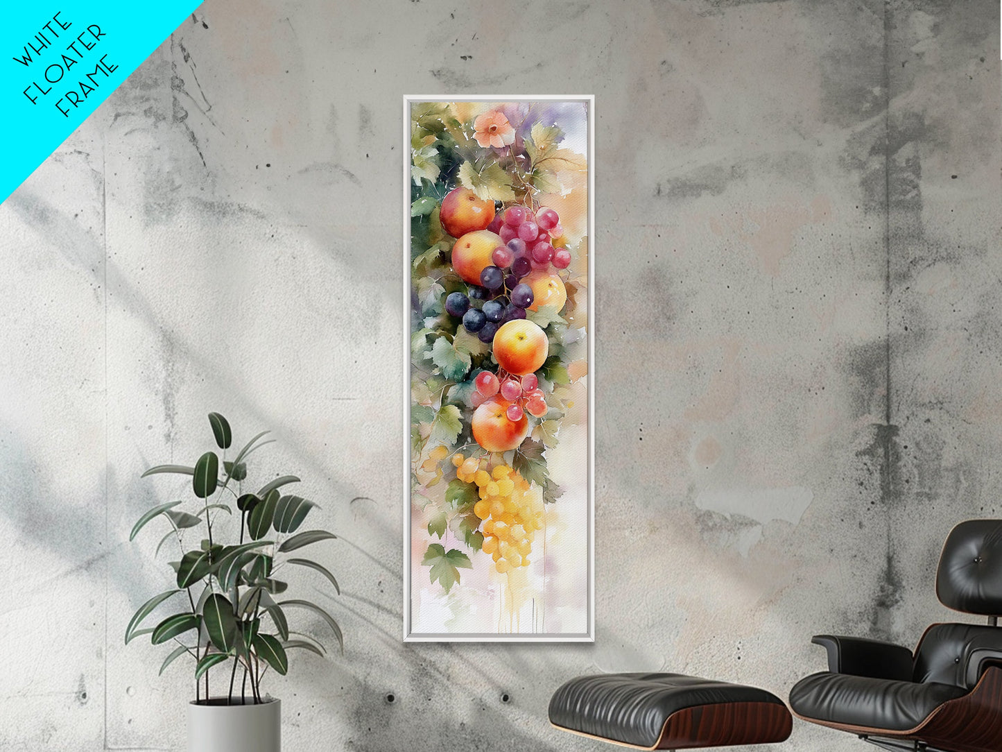 Vibrant Fruit Canvas Print with Grapes and Apples, Fall Rustic Kitchen Art, Farmhouse Vertical Living Room Wall Decor