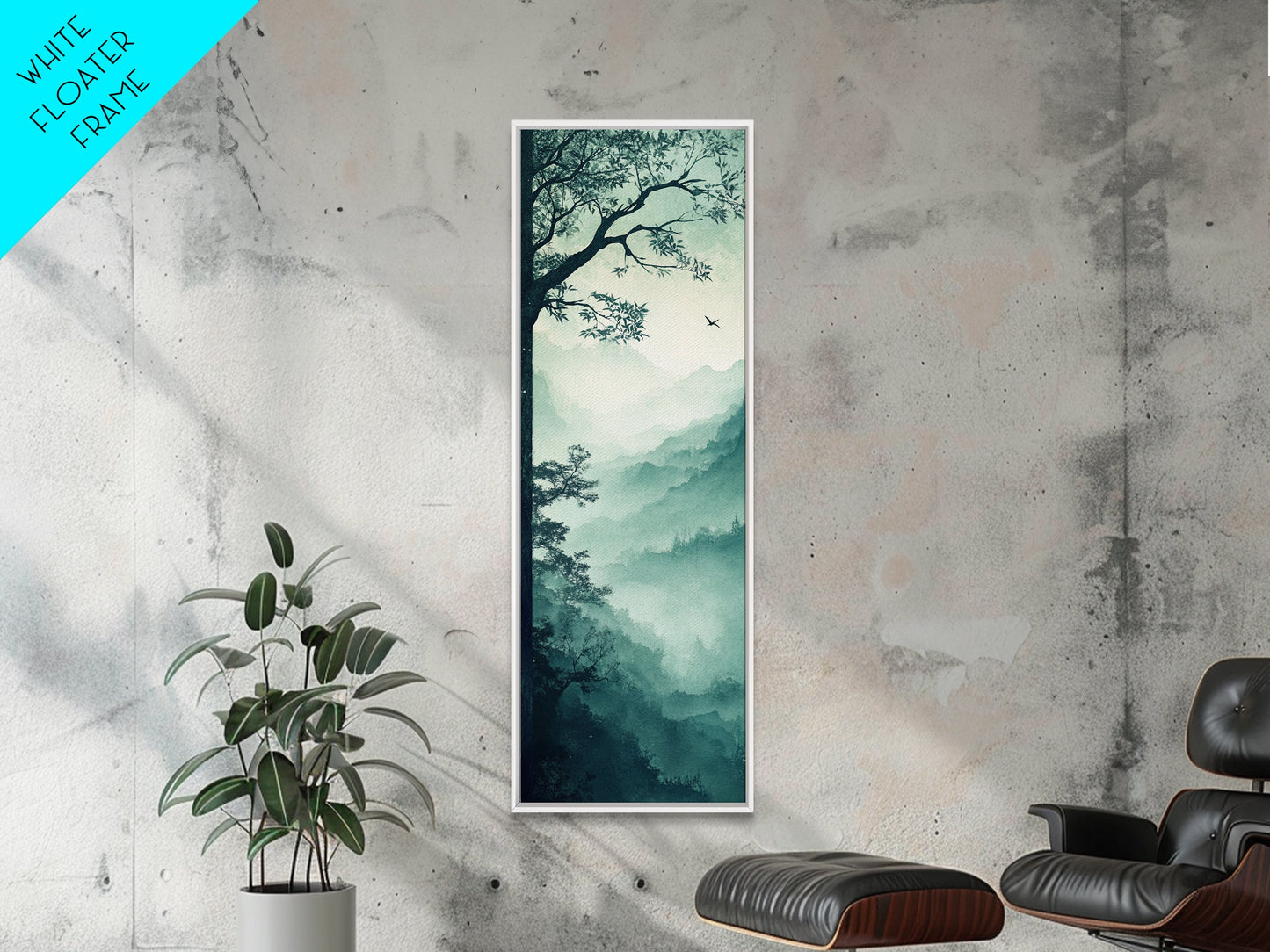 Misty Forest Panorama Framed Canvas Print Southwest Wall Art Vertical Nature Scene Above Couch Art Smoky Mountain Landscape