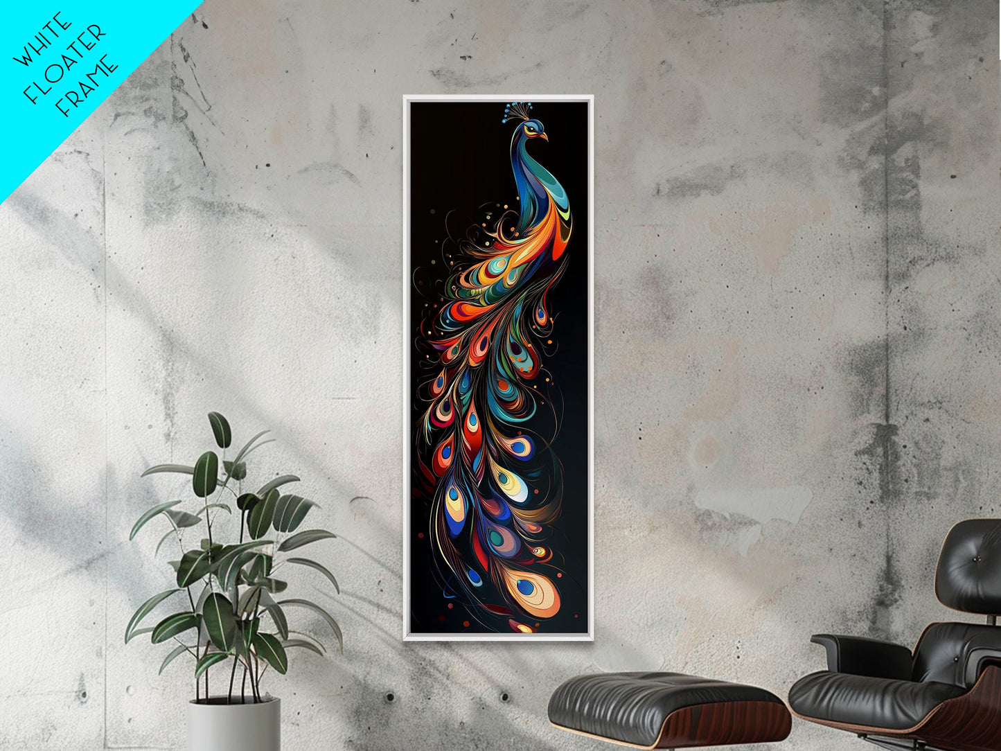 Whimsical Peacock Wall Art Canvas Print with Bold Modern Design and Boho Decor, Perfect Accent for Bedroom or Living Room Art