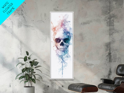 Skull Art Framed Canvas Print in Ethereal Watercolor Design, Halloween Decor and Moody Wall Art with Rustic Aesthetic Appeal
