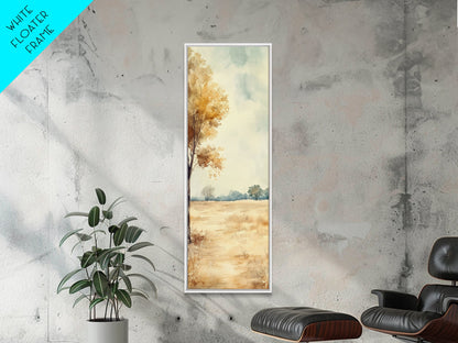 Framed Canvas Print of Oak Tree Art with Golden Autumn Leaves, Tall Skinny Art, Extra Wide Rustic Wall Art, Nature Gift Idea, Above Couch Decor