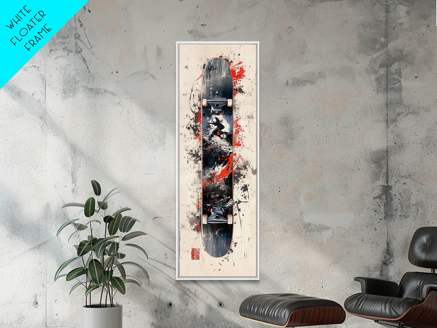 Graffiti Style Skateboard Canvas Print, Abstract Red and Black Wall Art, Urban Skateboard Art, Gift Idea for Living Room or Bedroom
