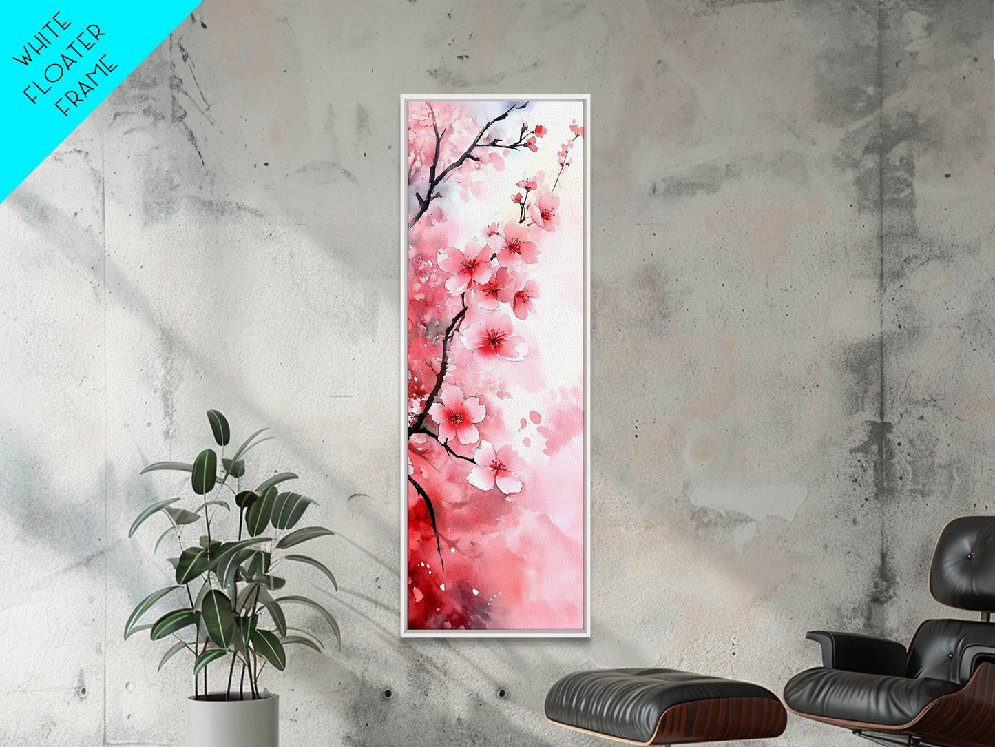 Cherry Blossom Framed Canvas Print, Japanese Inspired Wall Art, Pink Botanical Artwork, Minimalist Living Room Decor, Gift Idea