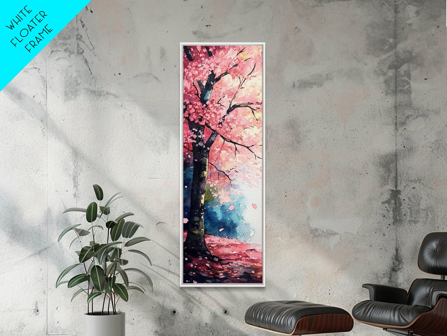 Cherry Blossom Tree Framed Canvas Print, Moody Pink Wall Art, Japanese Botanical Artwork, Vertical Minimalist Decor, Gift Idea