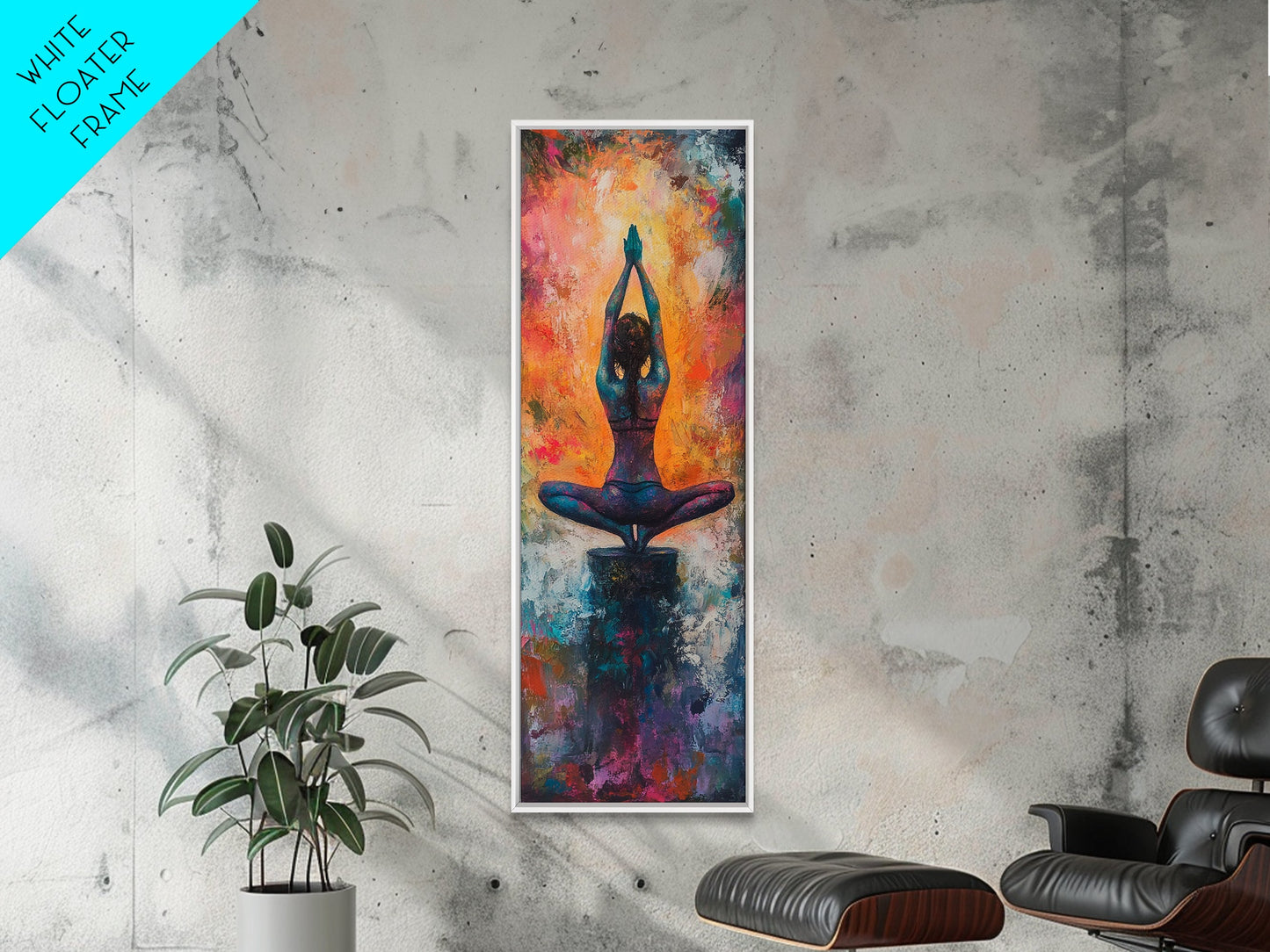 Yoga Art Framed Canvas Print Meditation Decor Zen Wall Art Vibrant Painting Vertical Art for Bedroom or Yoga Room