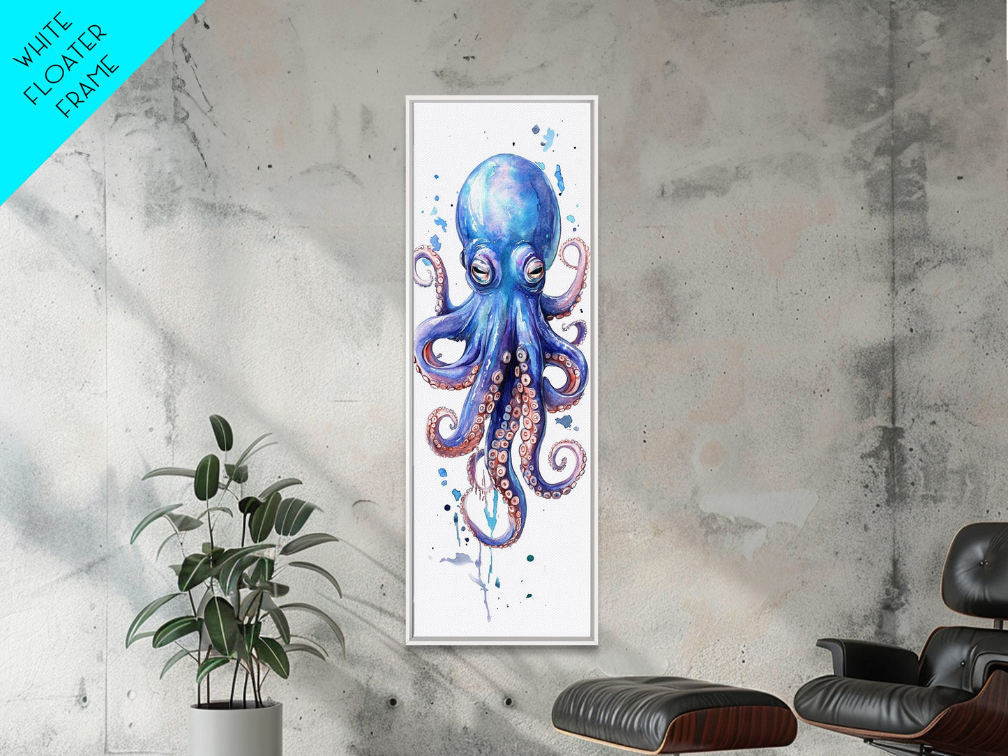 Blue Octopus Art Framed Canvas Print Vibrant Marine Life Decor Whimsical Coastal Nautical Artwork Living Room Statement Piece