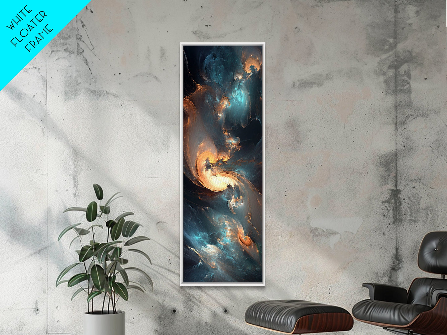 Radiant Sky Abstract Blue Wall Art Framed Canvas Print Coastal Decor Moody Wall Art Extra Wide Art Horizontal Panoramic