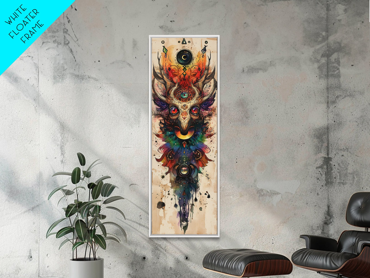 Enchanted Deer Canvas Print Featuring Sacred Geometry, Vibrant Color Palette, Boho Art And Ideal Living Room Rustic Wall Decor