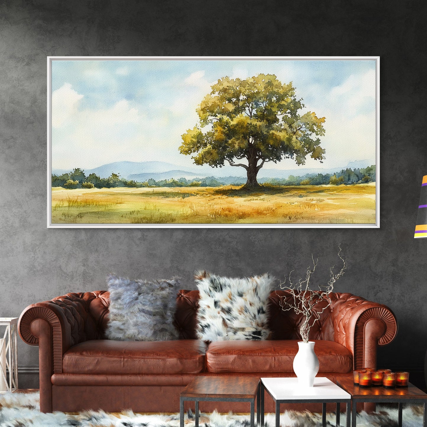 Oak Tree Art Landscape Painting Framed Canvas Print Rustic Decor Living Room Art Original Artwork Above Couch Wall Art Nature Scene