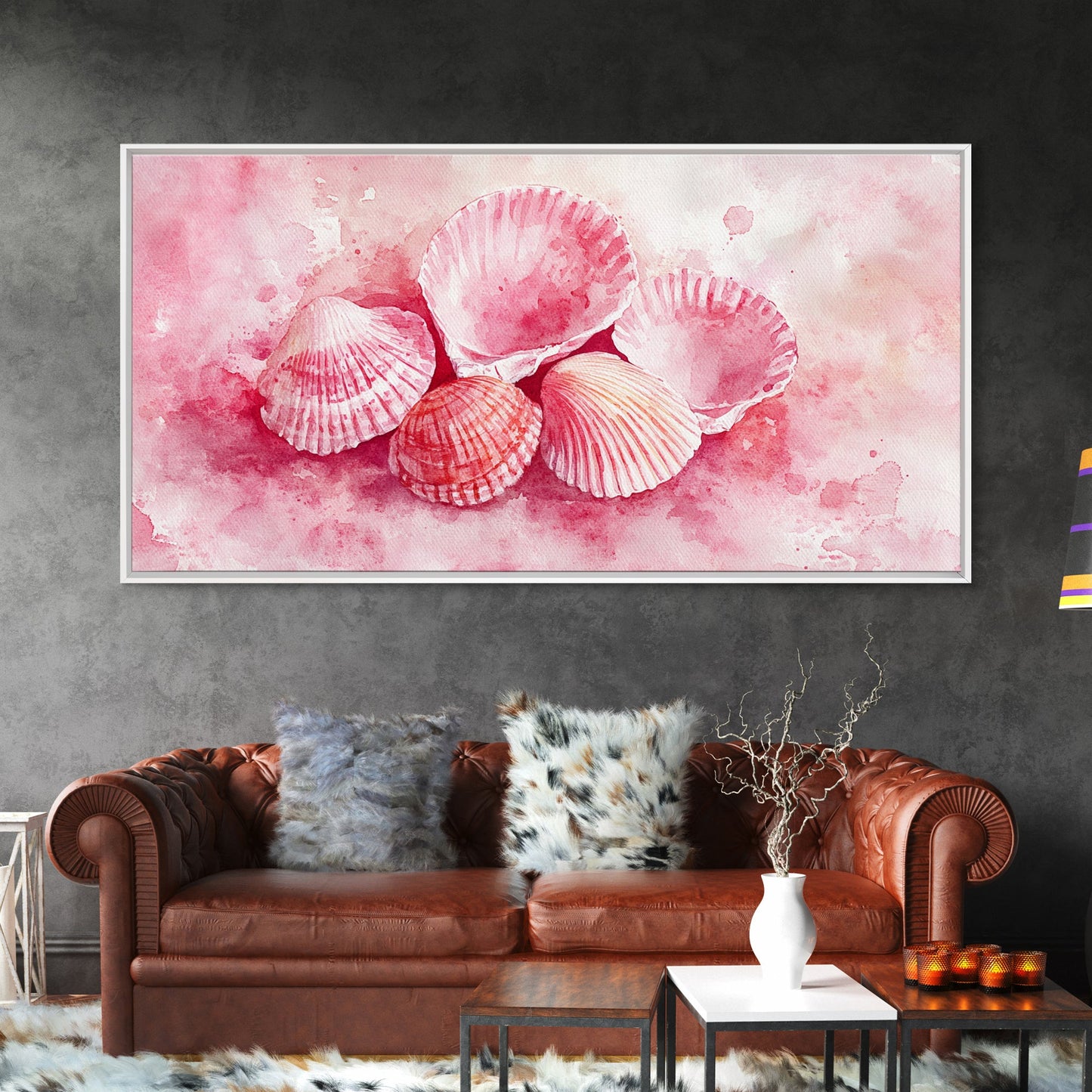 Coastal Shell Canvas Print | Pink Coastal Cowgirl Wall Art | Nautical Inspired Decor | Beach Themed Framed Artwork | Living Room Art