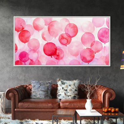 Pink Balloon Canvas Print - Light Pink Wall Art Boho Birthday Celebration Art Minimalist Decor Living Room Horizontal Art