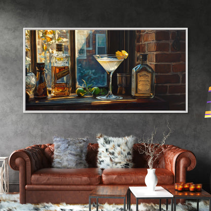 Rustic Martini Art Framed Canvas Print - Cozy Espresso Martini Wall Art - Fall Home Bar Decor - Kitchen Food Review Kitchen Art