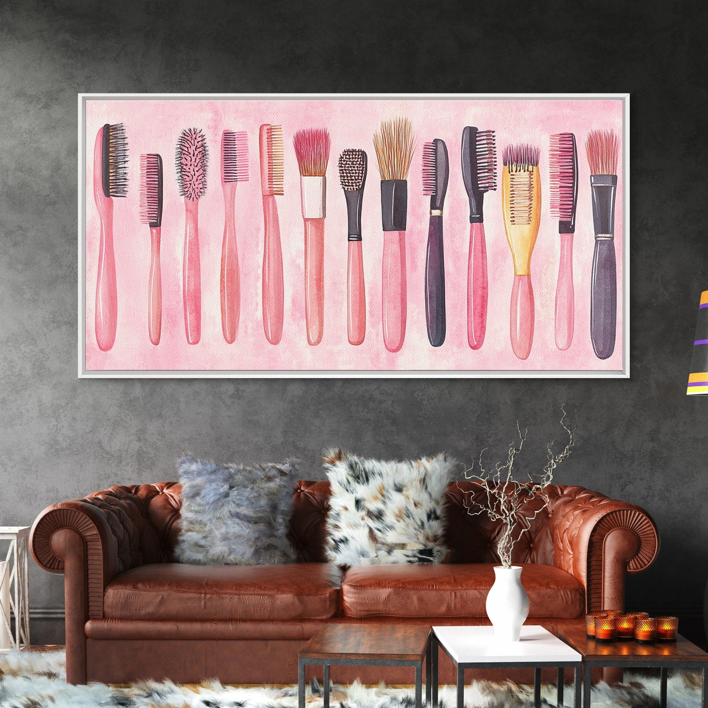 Hairbrush Collection Canvas Print Whimsical Art Pink Wall Art Fun Boho Aesthetic Bathroom Decor Vertical Art Unique Gift Idea
