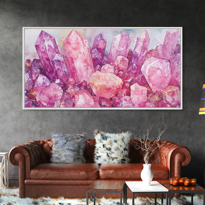 Pink Gemstone Art Framed Canvas Print Sacred Geometry Wall Art Whimsical Art Vertical Wall Art Bedroom Decor Unique Gift Idea