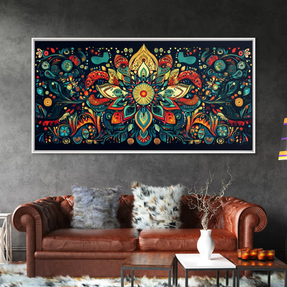 Elaborate Mandala Framed Canvas Print, Vibrant Boho Art, Spiritual Zen Wall Art, Geometric Ethereal Painting, Colorful Sacred Geometry