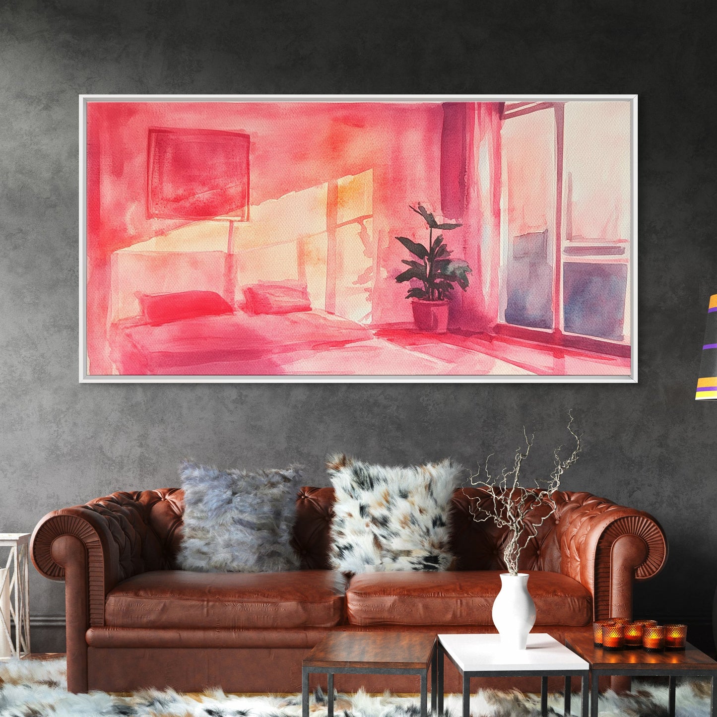 Sunny Bedroom Canvas Print Light Pink Wall Art Minimalist Decor Cherry Wall Art Therapy Art Rustic Bedroom Art Boho Art Gift Idea