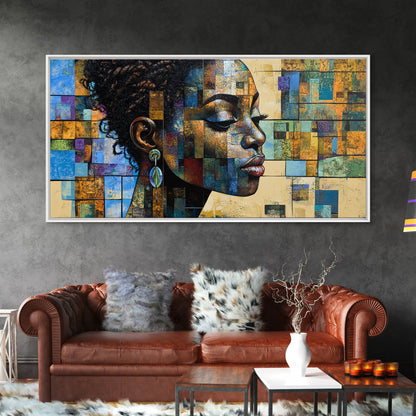 Afrozentrische Wandkunst, gerahmter Leinwanddruck, geometrische afrikanische Kunst, ausdrucksstarke Wohnzimmerdekoration, einzigartige Geschenkidee für stimmungsvolle Kunst, afrikanischer Kunstdruck