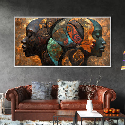 Abstract African Faces Framed Canvas Print, Afrocentric Wall Decor, Moody African Art, Geometric Bold Bedroom Art Gift Idea