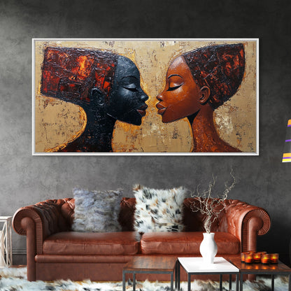 Bold African Women Framed Canvas Print, Afrocentric Art Wall Decor, Moody Bedroom Art, Unique Living Room Art Gift Idea