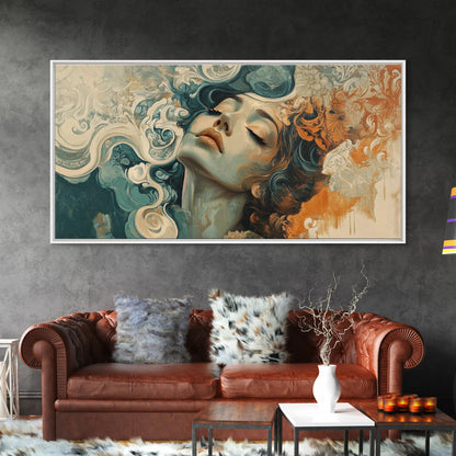 Art Nouveau Framed Canvas Print Featuring Goddess Art and Botanical Prints Beautiful Feminine Inspired Bedroom or Guest Room Art