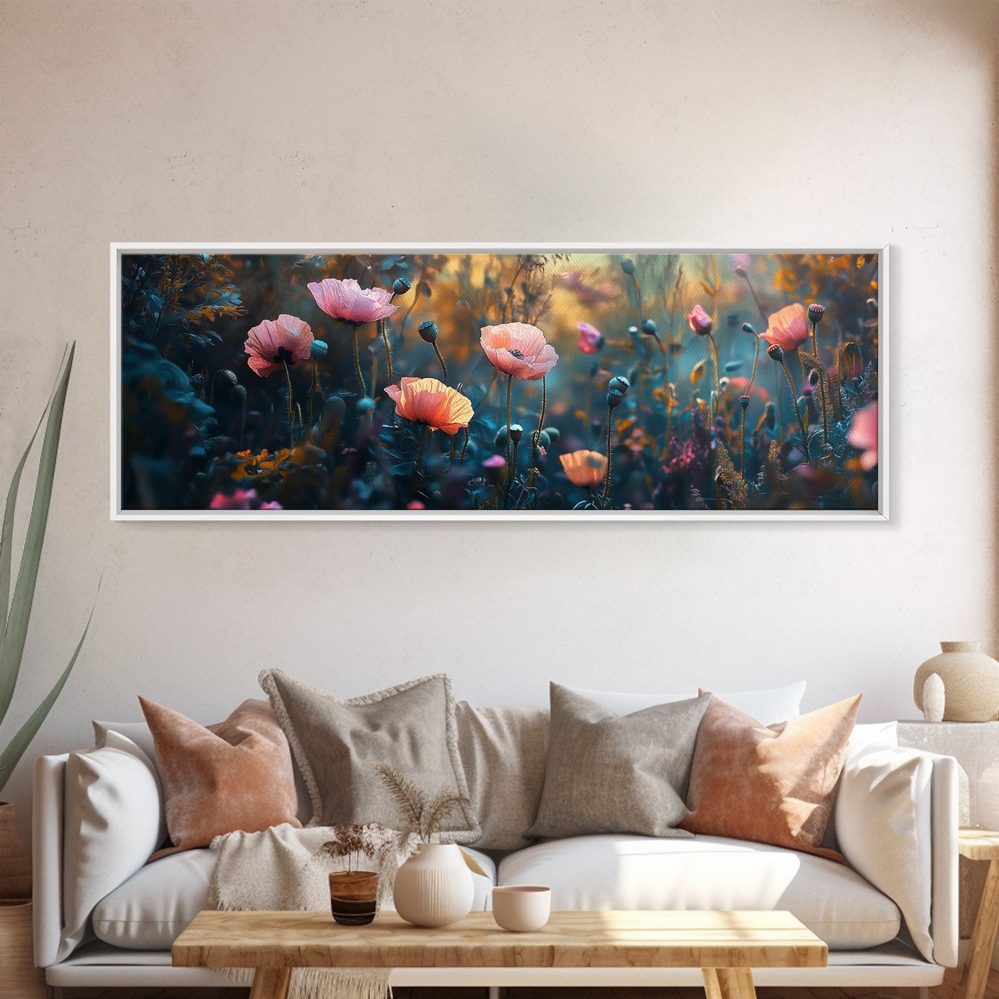 Twilight Wildflower Canvas Print Moody Art Poppy Painting Botanical Wall Art Whimsical Living Room Autumn Rustic Floral Decor