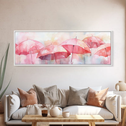 Umbrella Canvas Print Featuring Light Pink Abstract Art, Boho Minimalist Decor, Romantic Living Room or Guest Room Coastal Wall Art