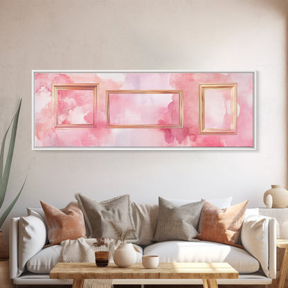 Golden Frames Canvas Print Light Pink Wall Art Minimalist Decor Modern Artistic Horizontal Artwork Boho Home Gift Idea