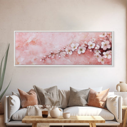 Cherry Blossom Branch Canvas Print, Light Pink Wall Art, Botanical Art, Bedroom Decor, Spring Floral Art, Rustic Wall Art