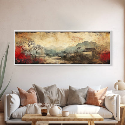 Chinoiserie Framed Canvas Print Japanese Minimalist Art Zen Wall Art Botanical Prints Nature Inspired Bedroom Artwork Decor
