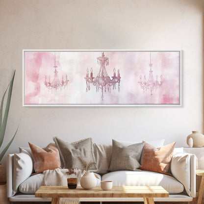 Elegant Chandelier Art Framed Canvas Print Light Pink Wall Art Minimalist Décor Horizontal Art Bedroom Living Room Gift Idea