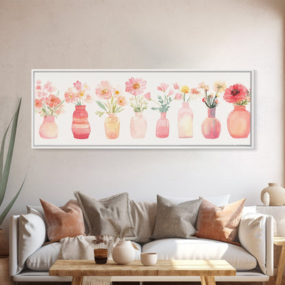 Wildflower Botanical Prints Framed Canvas Print Light Pink Wall Art Living Room Decor Horizontal Rustic Floral Painting