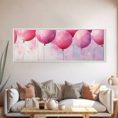 Balloon Party Canvas Print Whimsical Art Pink Abstract Art Light Pink Wall Art Above Sofa Decor Fun Kids Room Artwork Gift Idea
