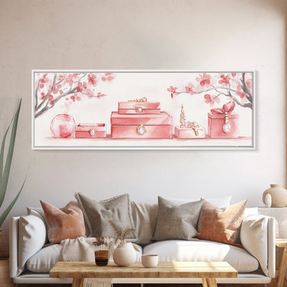Cherry Blossom Canvas Print, Botanical Framed Canvas Art, Light Pink Wall Art, Bedroom or Guest Room Art, Feminine Nature-Inspired Decor