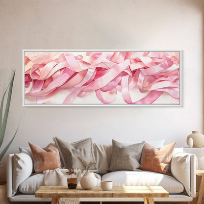 Abstract Ribbon Canvas Print Feminine Pink Abstract Artwork Horizontal Wabi Sabi Decor Minimalist Wall Art Above Sofa Framed Art