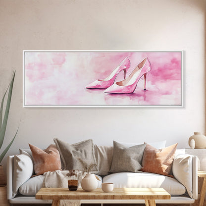 Elegant Pink Heels Canvas Print, Fashion Artwork, Pink Abstract Art, Minimalist Wall Art, Feminine Decor, Light Pink Bedroom Art
