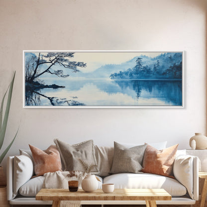Serene Blue Lake Landscape Canvas Print, Pine Tree Art, Smoky Mountain Art, Coastal Landscape Art, Bedroom Art, Gift Idea For Him