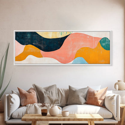 Coastal Abstract Framed Canvas Print Nautical Painting Coastal Landscape Artwork Seascape Wall Art Living Room Ocean Horizontal Decor