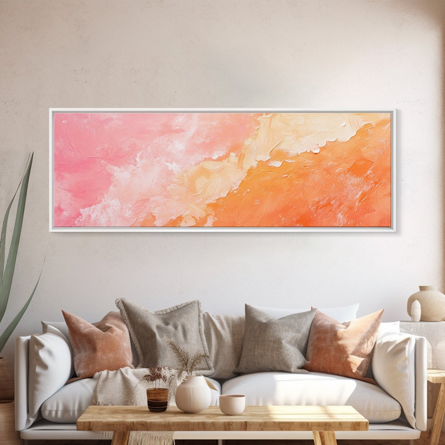 Textured Abstract Pink Canvas Print - Soft Peach and Coral Wall Art, Minimalist Fall Decor, Vibrant Pastel Bedroom Accent, Gift Idea