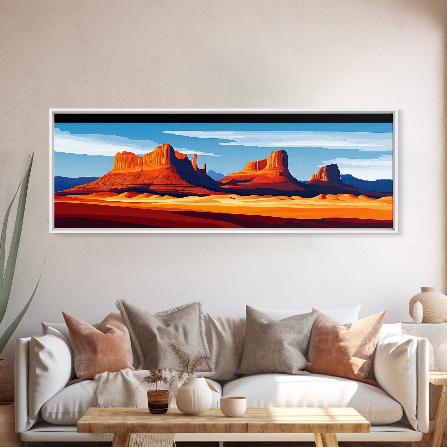 Monument Valley Sunset Framed Canvas Print, Southwest Wall Art, Panoramic Painting, Rustic Art, Landscape Art, Gift Idea, Extra Wide Art