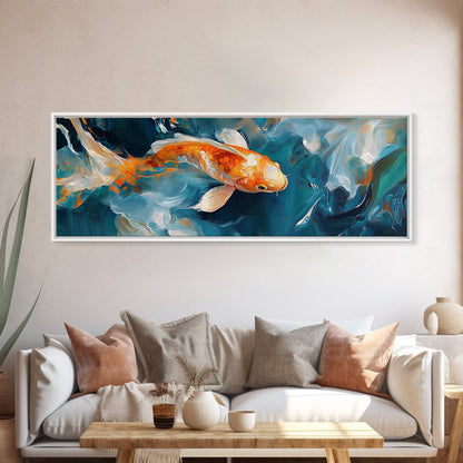 Vibrant Koi Fish Canvas Print, Whimsical Art, Coastal Wall Art, Bedroom Art, Gift Idea, Teal Wall Art, Above Sofa Decor, Nautical Painting