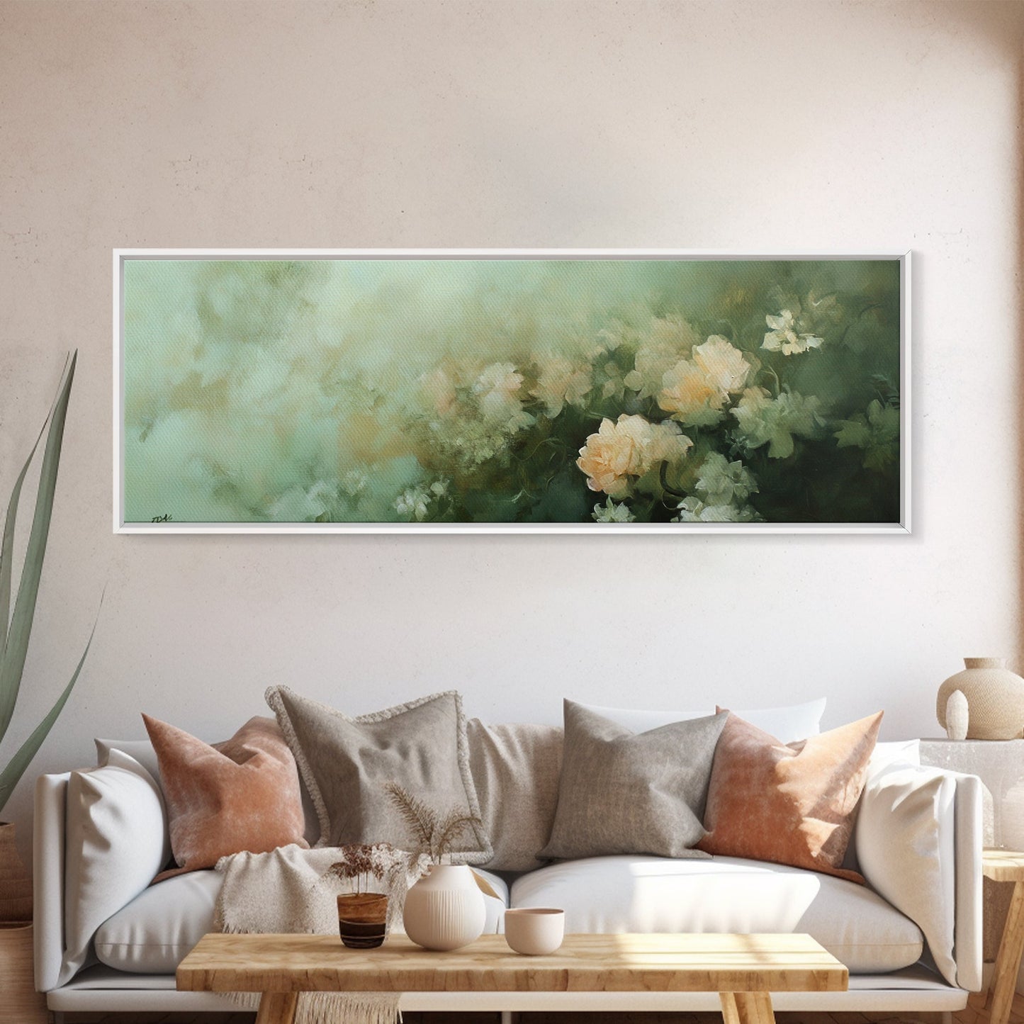 Soft Pastel Roses Framed Canvas Print – Rose Painting, Light Pink Wall Art, Rustic Wall Art, Minimalist Art, Guest Room Art