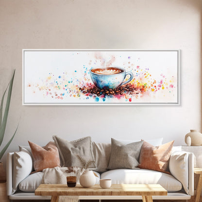 Coffee Cup Watercolor Canvas Print, Food Review Kitchen Art, Whimsical Living Room Wall Art Gift Idea Espresso Decor Design
